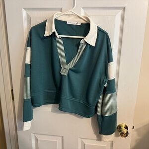 Altar’d State Teal and White Collared Pullover
